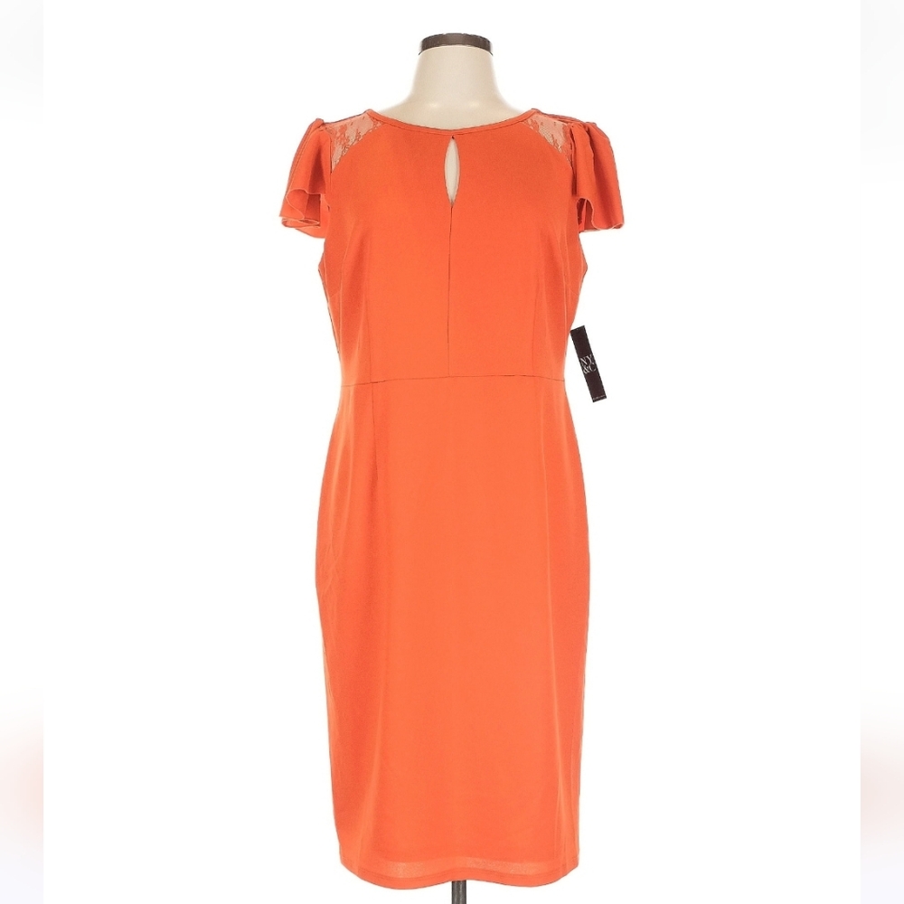 New York & Company Vibrant Orange Midi Dress, Orange, Size L - Picture 3 of 9